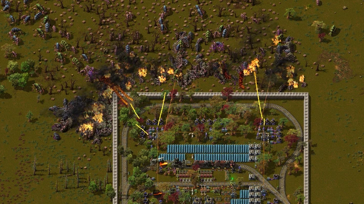 Build a wall to defend against the biters. Flame throwers attempt to stop the swarm.