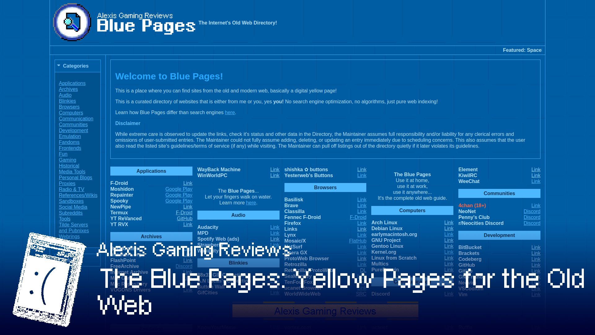 The Blue Pages: Yellow Pages for the Old Web